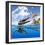 A Plesiopleurodon Jumps Out of the Water, Attacking an Ornithocheirus-null-Framed Art Print