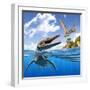 A Plesiopleurodon Jumps Out of the Water, Attacking an Ornithocheirus-null-Framed Art Print