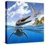 A Plesiopleurodon Jumps Out of the Water, Attacking an Ornithocheirus-null-Stretched Canvas