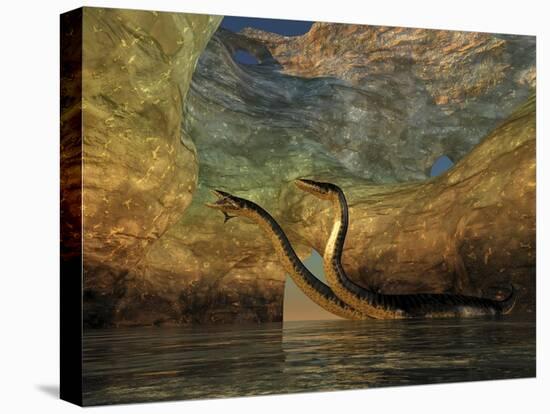 A Plesiosaurus Captures a Eurhinosaurus Marine Reptile in a Sea Cave-null-Stretched Canvas