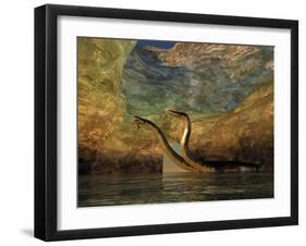 A Plesiosaurus Captures a Eurhinosaurus Marine Reptile in a Sea Cave-null-Framed Art Print