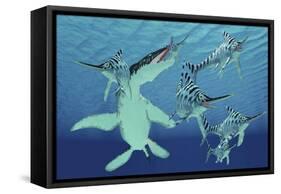 A Pod of Eurhinosaurus Marine Reptiles Try to Evade the Much Larger Liopleurodon-Stocktrek Images-Framed Stretched Canvas