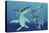 A Pod of Eurhinosaurus Marine Reptiles Try to Evade the Much Larger Liopleurodon-Stocktrek Images-Stretched Canvas
