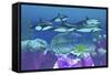 A Pod of Striped Dolphins Swim over an Old Boat Wreck-null-Framed Stretched Canvas