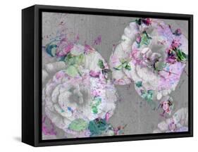 A Poetic Floral Montage from Pink Roses and Begonia Blossoms on Painted Wooden Background-Alaya Gadeh-Framed Stretched Canvas