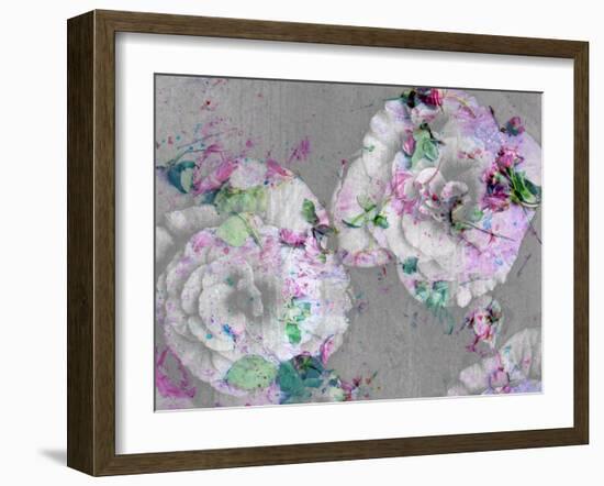 A Poetic Floral Montage from Pink Roses and Begonia Blossoms on Painted Wooden Background-Alaya Gadeh-Framed Photographic Print