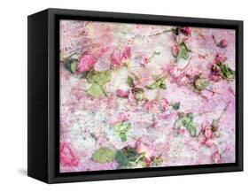 A Poetic Floral Montage from Pink Roses on Painted Texture-Alaya Gadeh-Framed Stretched Canvas