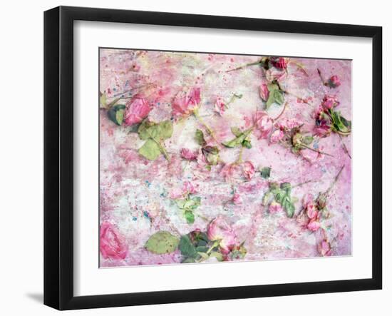 A Poetic Floral Montage from Pink Roses on Painted Texture-Alaya Gadeh-Framed Photographic Print