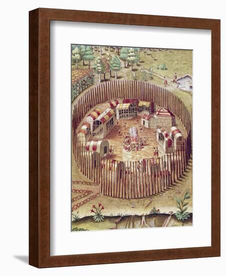 A Pomeiok Indian Fortified Vllage from Admiranda Narratio-Theodore de Bry-Framed Giclee Print