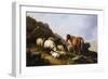 A Pony and Sheep on a Cliff with a Sailing Vessel Beyond, 1868-Eugene Joseph Verboeckhoven-Framed Giclee Print