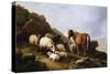 A Pony and Sheep on a Cliff with a Sailing Vessel Beyond, 1868-Alfred Thompson Bricher-Stretched Canvas