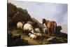 A Pony and Sheep on a Cliff with a Sailing Vessel Beyond, 1868-Alfred Thompson Bricher-Stretched Canvas