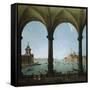 A Portico, with a View of the Bacino, Venice-Giovanni Battista Benvenuti-Framed Stretched Canvas