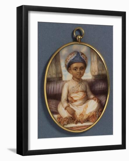 A Portrait Miniature of the Sahibzada, Eldest Son of the Nawab of Oudh, Wearing a Blue Nawabi…-Ozias Humphry-Framed Giclee Print