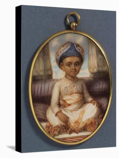 A Portrait Miniature of the Sahibzada, Eldest Son of the Nawab of Oudh, Wearing a Blue Nawabi…-Ozias Humphry-Stretched Canvas