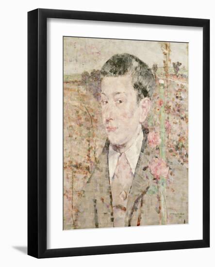 A Portrait of a Boy, Bust Length, Wearing a Grey Suit and Pink Cravat, in a Summer Landscape, 1910-John Quinton Pringle-Framed Giclee Print