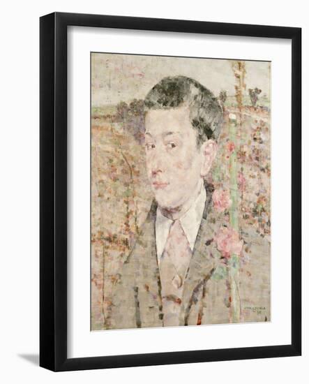 A Portrait of a Boy, Bust Length, Wearing a Grey Suit and Pink Cravat, in a Summer Landscape, 1910-John Quinton Pringle-Framed Giclee Print