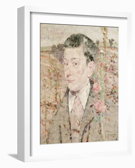 A Portrait of a Boy, Bust Length, Wearing a Grey Suit and Pink Cravat, in a Summer Landscape, 1910-John Quinton Pringle-Framed Giclee Print