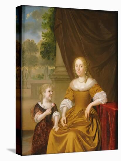 A Portrait of a Lady, Seated by a Table, with Her Daughter, 1686-Pieter van Slingelandt-Stretched Canvas