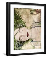 A Portrait of a Woman with Closed Eyes, Green Hair and Full Red Lips-Alaya Gadeh-Framed Photographic Print