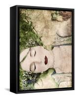 A Portrait of a Woman with Closed Eyes, Green Hair and Full Red Lips-Alaya Gadeh-Framed Stretched Canvas