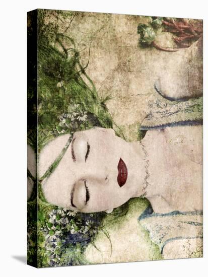 A Portrait of a Woman with Closed Eyes, Green Hair and Full Red Lips-Alaya Gadeh-Stretched Canvas