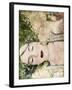 A Portrait of a Woman with Closed Eyes, Green Hair and Full Red Lips-Alaya Gadeh-Framed Photographic Print