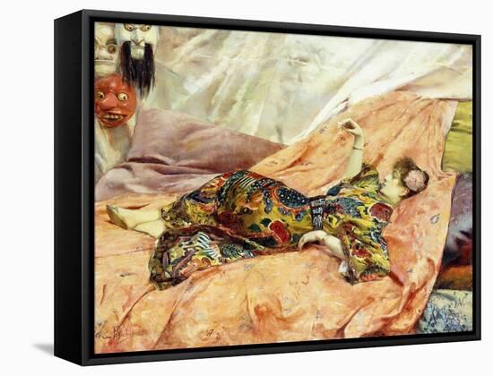 A Portrait of Sarah Bernhardt, Reclining in a Chinois Interior-Georges Marie Rochegrosse-Framed Stretched Canvas