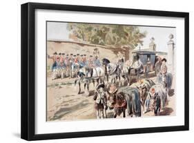 A Post-Chaise Entering a Walled Compound and Passing Between a Band and a Donkey Train, 1886-Armand Jean Heins-Framed Giclee Print