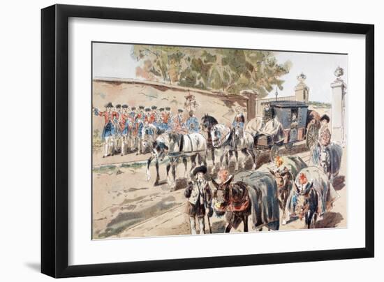 A Post-Chaise Entering a Walled Compound and Passing Between a Band and a Donkey Train, 1886-Armand Jean Heins-Framed Giclee Print