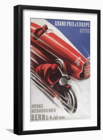 A Poster for the Grand Prix D'Europe to Be Held at Bern on 3/4th July 1948-null-Framed Premium Photographic Print