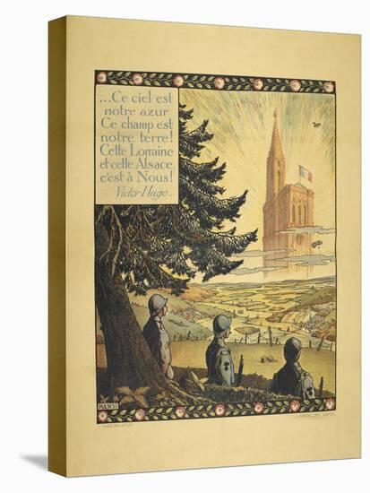 A Poster Showing Three French Soldiers Looking at an Allegorical Church in the Distance-null-Stretched Canvas