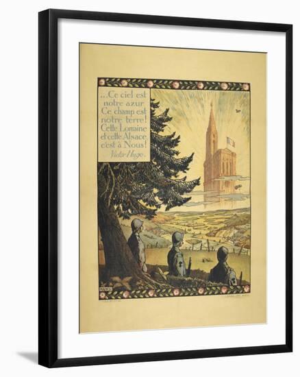 A Poster Showing Three French Soldiers Looking at an Allegorical Church in the Distance-null-Framed Giclee Print