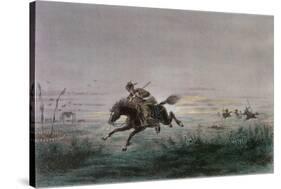 A Postman of the American Pony Express Being Attacked by Native Americans-null-Stretched Canvas