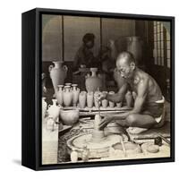 A Potter and His Wheel, Fashioning a Vase of Awata Porcelain, Kinkosan Works, Kyoto, Japan, 1904-Underwood & Underwood-Framed Stretched Canvas