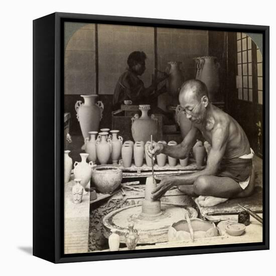 A Potter and His Wheel, Fashioning a Vase of Awata Porcelain, Kinkosan Works, Kyoto, Japan, 1904-Underwood & Underwood-Framed Stretched Canvas