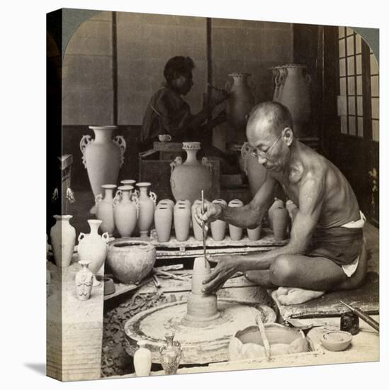 A Potter and His Wheel, Fashioning a Vase of Awata Porcelain, Kinkosan Works, Kyoto, Japan, 1904-Underwood & Underwood-Stretched Canvas