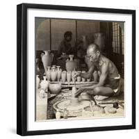 A Potter and His Wheel, Fashioning a Vase of Awata Porcelain, Kinkosan Works, Kyoto, Japan, 1904-Underwood & Underwood-Framed Photographic Print