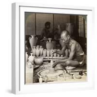 A Potter and His Wheel, Fashioning a Vase of Awata Porcelain, Kinkosan Works, Kyoto, Japan, 1904-Underwood & Underwood-Framed Photographic Print