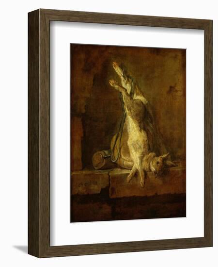 A poudre-dead hare with game bag and powder flask.-Jean-Baptiste-Simeon Chardin-Framed Giclee Print