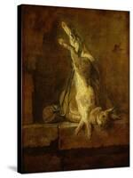 A poudre-dead hare with game bag and powder flask.-Jean-Baptiste-Simeon Chardin-Stretched Canvas