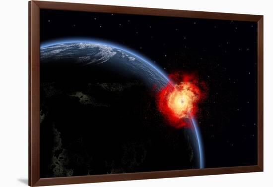 A Powerful Explosion on Earth's Surface from a Colliding Asteroid Impact-null-Framed Art Print
