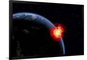 A Powerful Explosion on Earth's Surface from a Colliding Asteroid Impact-null-Framed Art Print