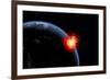 A Powerful Explosion on Earth's Surface from a Colliding Asteroid Impact-null-Framed Art Print