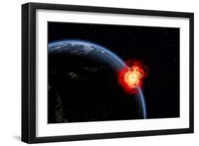 A Powerful Explosion on Earth's Surface from a Colliding Asteroid Impact-null-Framed Art Print