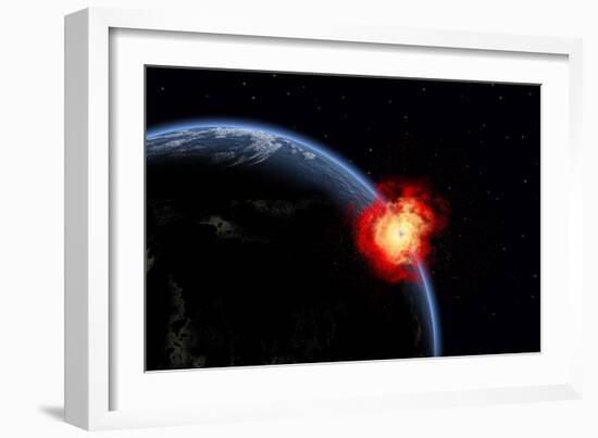 A Powerful Explosion on Earth's Surface from a Colliding Asteroid Impact-null-Framed Art Print