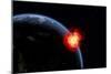 A Powerful Explosion on Earth's Surface from a Colliding Asteroid Impact-null-Mounted Art Print