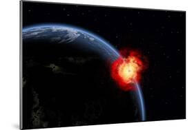 A Powerful Explosion on Earth's Surface from a Colliding Asteroid Impact-null-Mounted Art Print