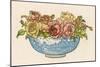 A Pretty Blue Willow Pattern Bowl Full of Pink and Yellow Roses-null-Mounted Art Print