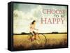 A Pretty Girl Riding through a Field Full of Yellow Flowers with the Text: Choose to Be Happy-graphicphoto-Framed Stretched Canvas